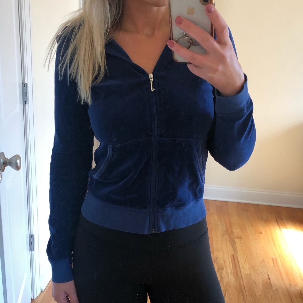 Juicy couture velour navy zip up!